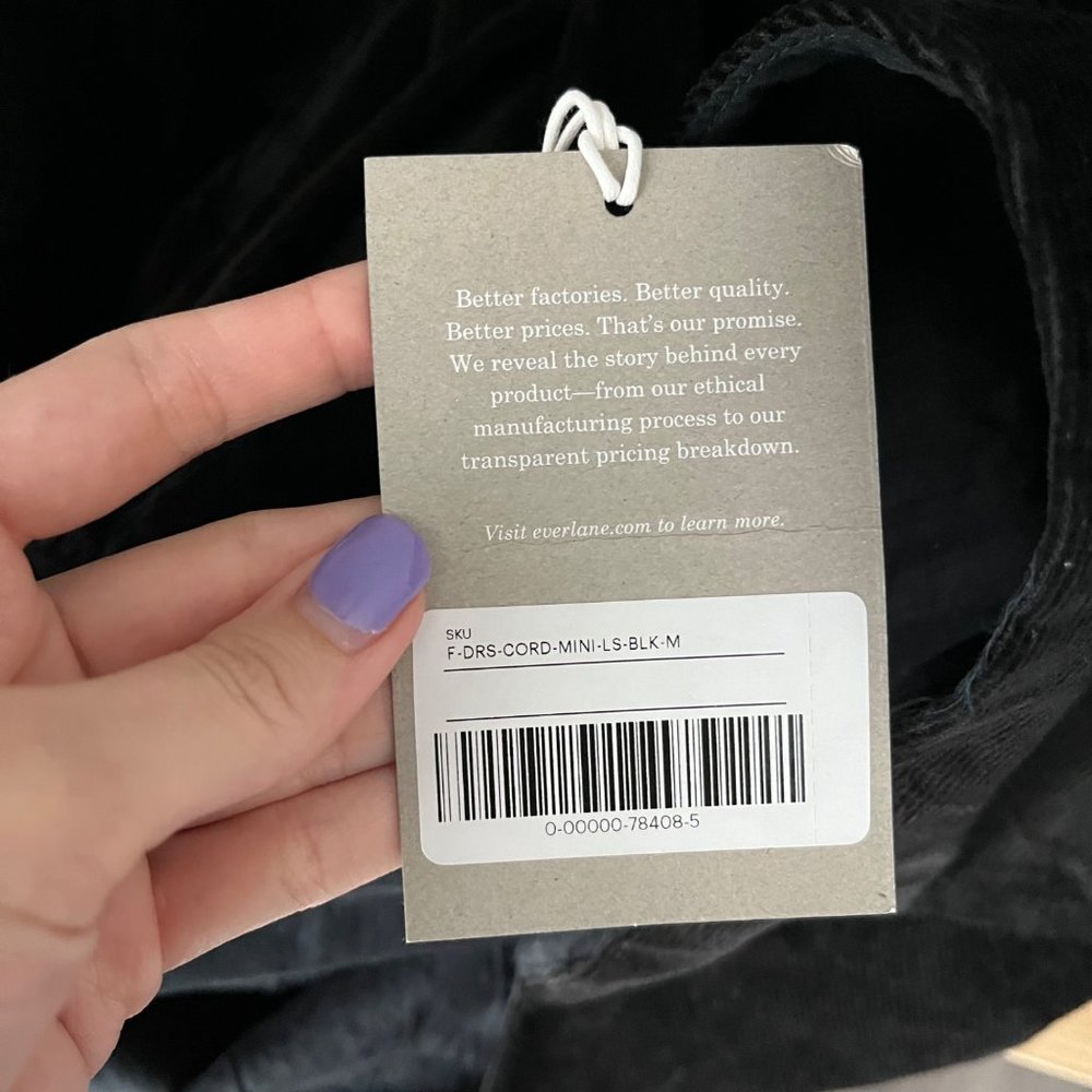 Everlane The Corduroy Black Puff Sleeve Cotton Blend Babydoll Mini Dress Medium - Picture 11 of 12